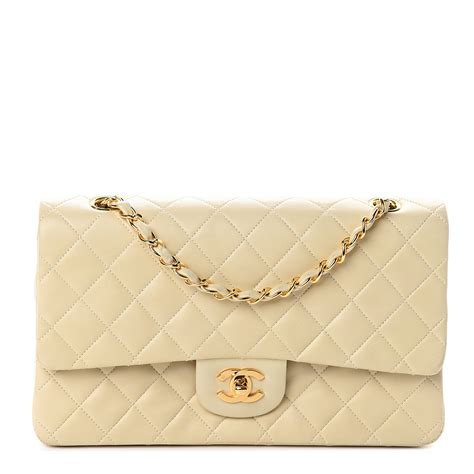 chanel lambskin quilted medium double flap beige|Chanel lambskin leather bag.